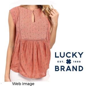 LUCKY BRAND Mixed Fabric Shell Top,Desert Sand